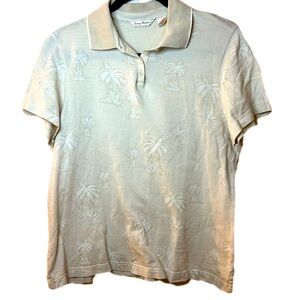 Tommy Bahama Beige polo shirt palm tree print supima cotton beach size xl 16